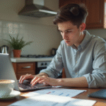 Jeune professionnel travaillant sur ses finances à la maison