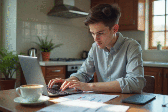 Jeune professionnel travaillant sur ses finances à la maison
