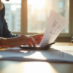 Personne analysant une fiche de paie au bureau en plein jour