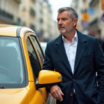 Taxi parisien avec chauffeur homme dans la rue