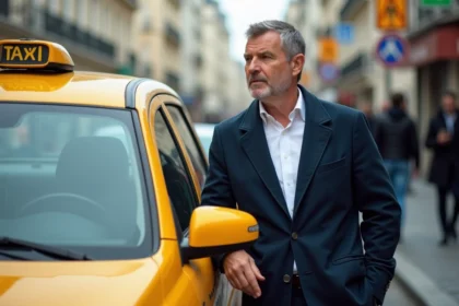 Taxi parisien avec chauffeur homme dans la rue