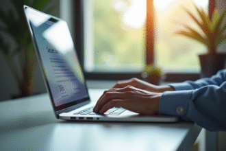 Personne utilisant un ordinateur portable pour banque en ligne sécurisée