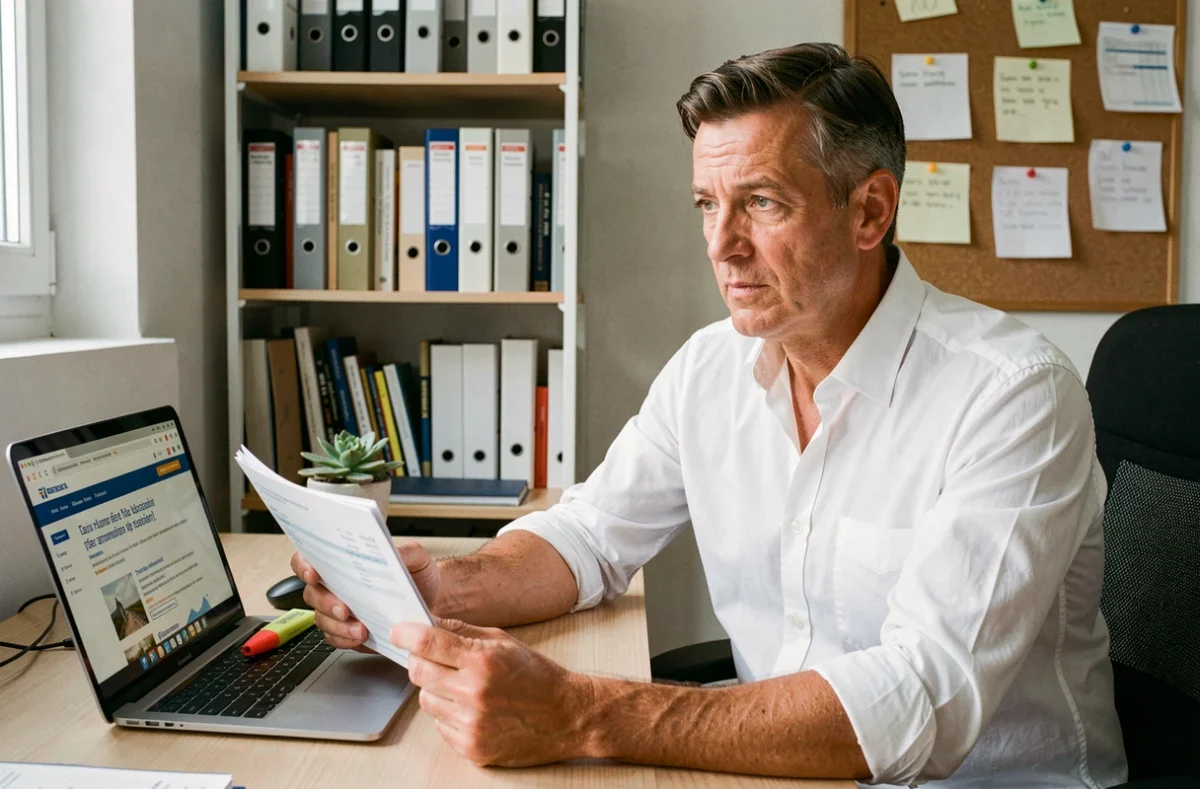 Homme consultant le site des impôts en ligne pour vérifier un prélèvement bancaire de 108 euros