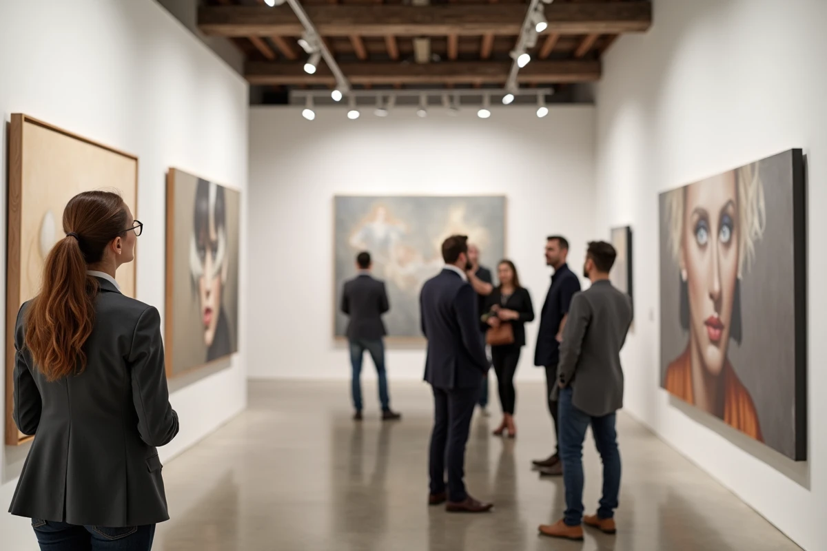 Vernissage d'exposition d'art contemporain espagnol illustrant les enjeux du Prix Philip Morris Espagne 2026